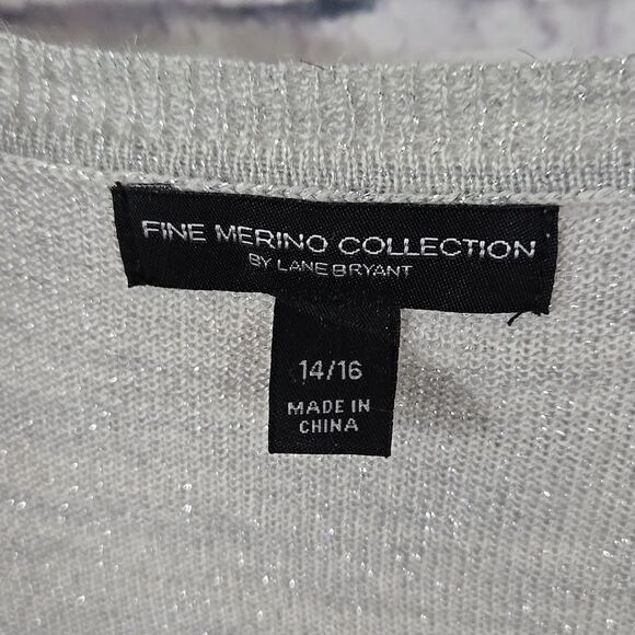 Lane Bryant Fine Merino Wool Sweater Beige Shimmer Pullover V-Neck Spring Work L - Picture 3 of 10